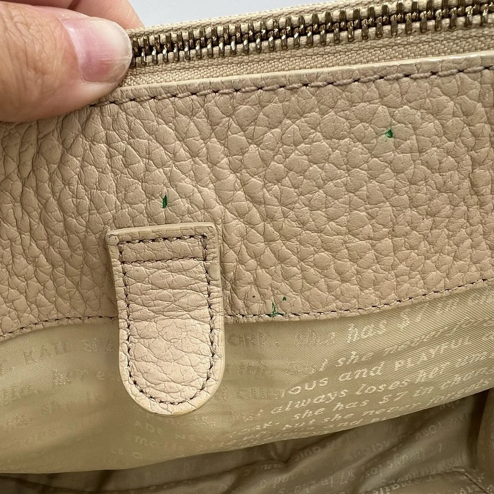 Kate Spade Pebbled‎ Leather Satchel Tote Bag Beige Zip Top Shoulder Purse